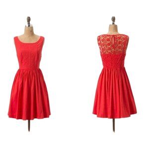 Anthropologie Moulinette Soeurs Dress Womens 8 Red Lace Back Flare Colorful